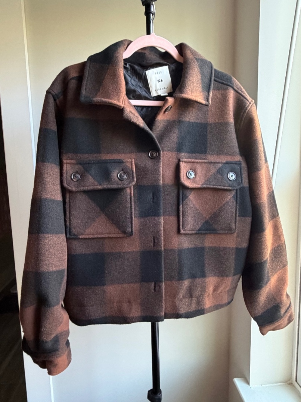 Free Assembly Brown/Black Plaid Cropped Utility Jacket XL Perfect for Fall
